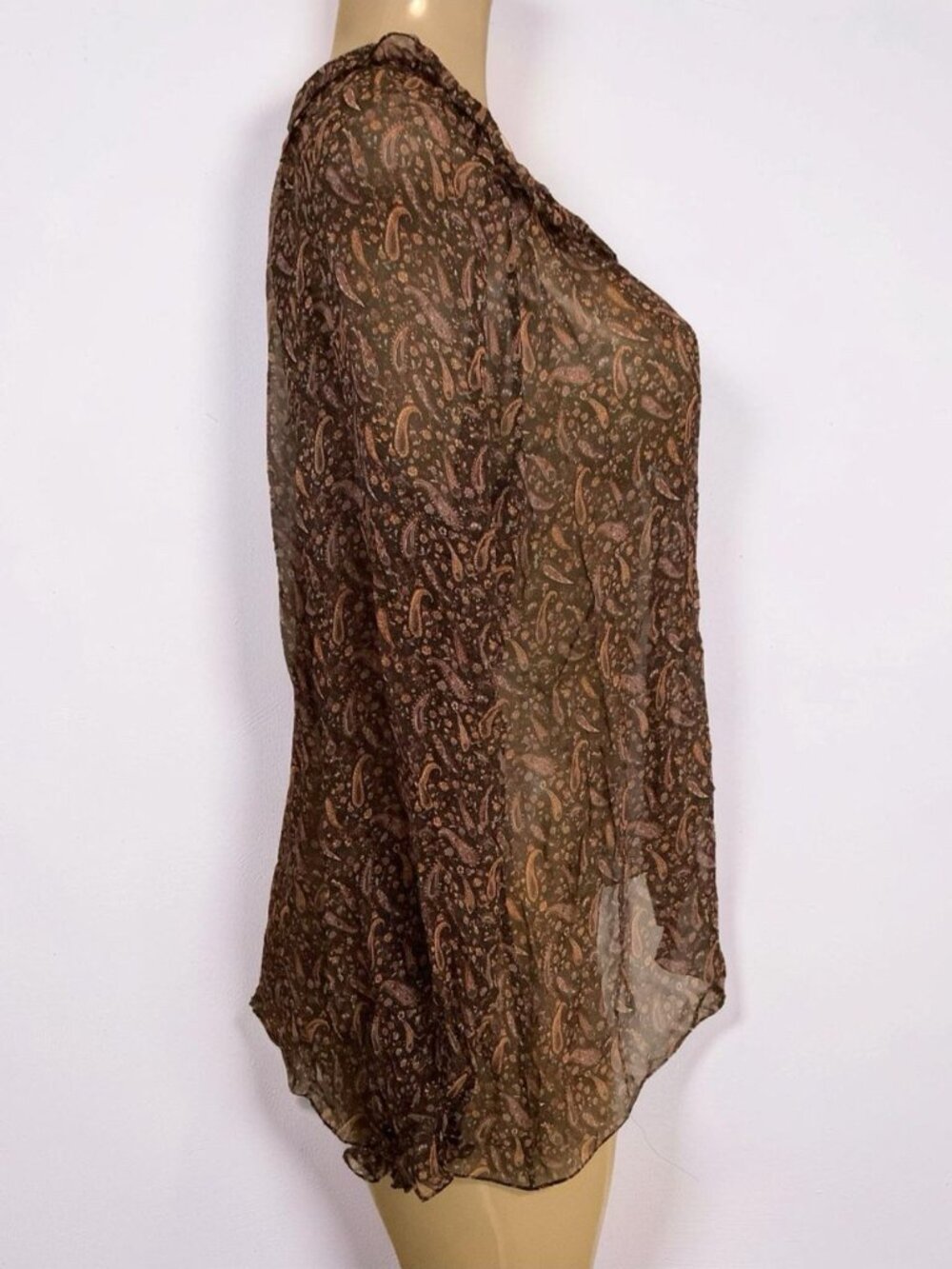 Saint Laurent Paisley Print Ruffled Blouse Top Long Sleeve Authentic Size F44/L - Picture 2 of 11